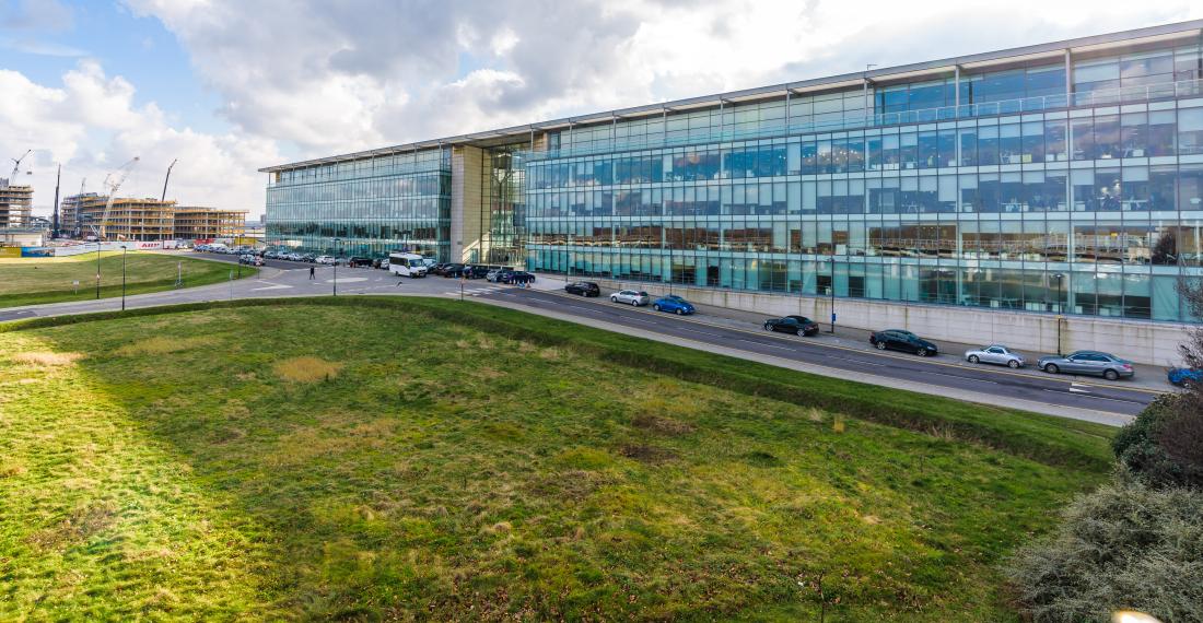 Large glass building.